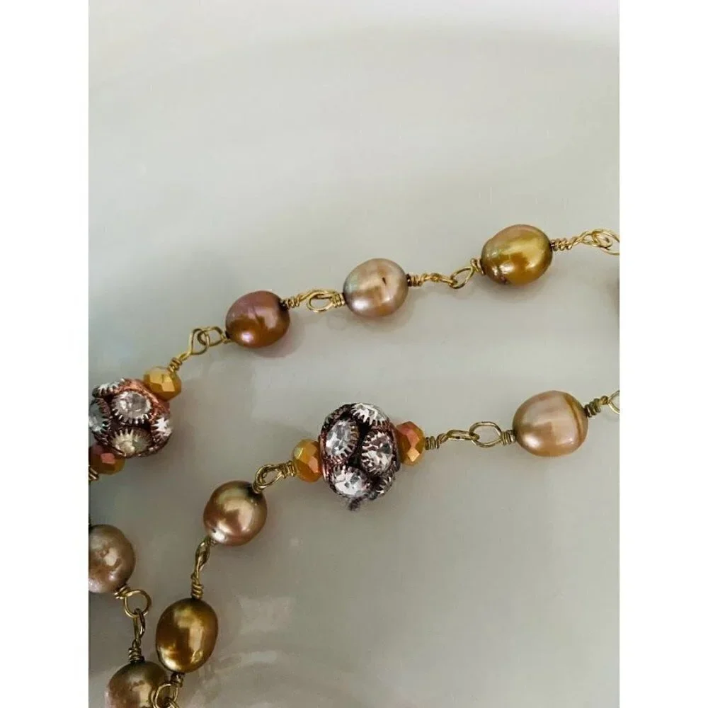 Vintage Amber Cross Necklace Freshwater Pearl Tassel Pendant